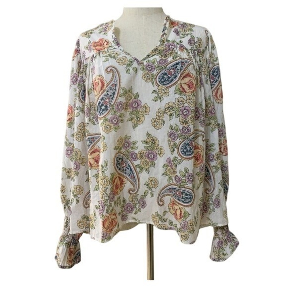 Antik Batik Blouse Paisley Women's Peasant Long Sleeve Top Bohemian Large/42